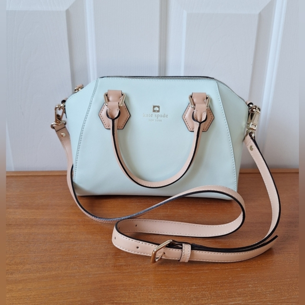 Kate Spade Mint Leather Satchel Structured Zip Crossbody Doctor's Bag Green NEW